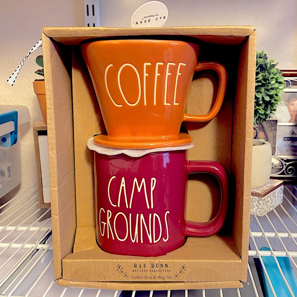 Rae Dunn Orange & Red Coffee Campgrounds Mug Set